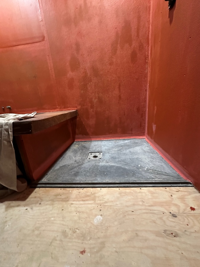 concrete shower pan waterproofing drain mgo board