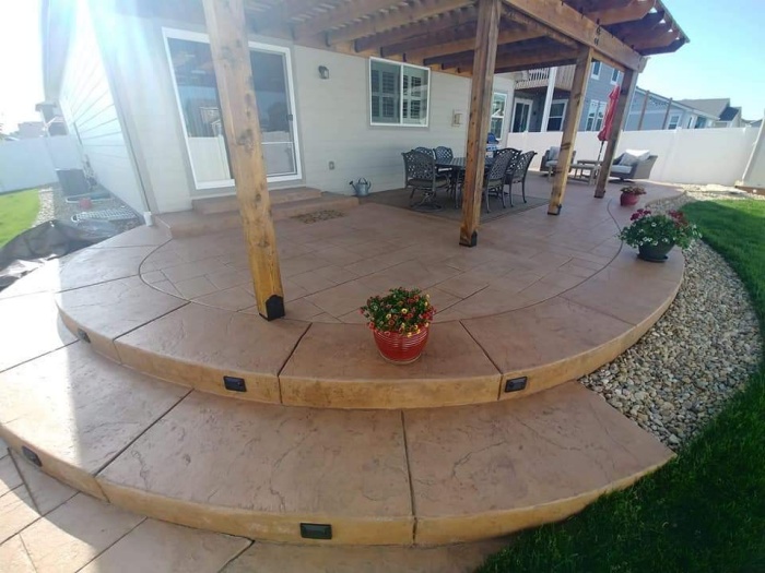 Concrete patio with radial steps