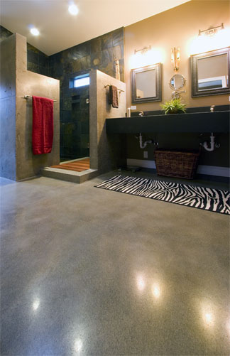 A look at a bathroom made of concrete.