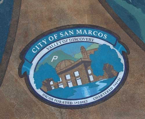 The branded logo for the City of San Marcos included on the mural.