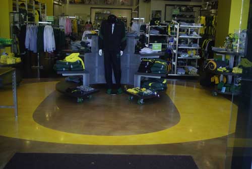 The Duck Store in Clackamas, Oregon has an O placed on the floor in yellow.