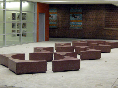 Justin Hawkins and his Lincoln, R.I., outfit, Livingstone Studios, sent us these photos of arrangable cast concrete benches they created for the Rhode Island School of Designs Chace Center.