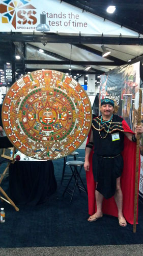 An Aztec calendar created and stained by SS Specialties.