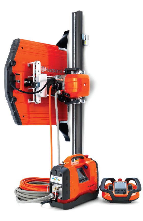 The Husqvarna WS 220 is a compact, yet powerful electric wall-sawing system. The WS 220 uses blades 23 to 35 inches thich (600 to 900 mm), and is capable of sawing through 15-inch (390 mm) thick walls. The engine delivers 8 hp (6 kW) on the spindle but weighs only 42 pounds (19 kg). It is powered by the PP 220 power pack.