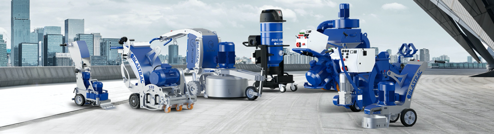 Husqvarna Group Acquires Blastrac - a line-up of Blastrac products on a rooftop