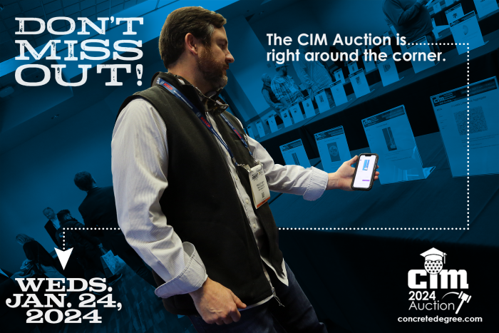 The CIM program announces a list of ready mixed items have been donated for its annual auction at World of Concrete in Las Vegas.