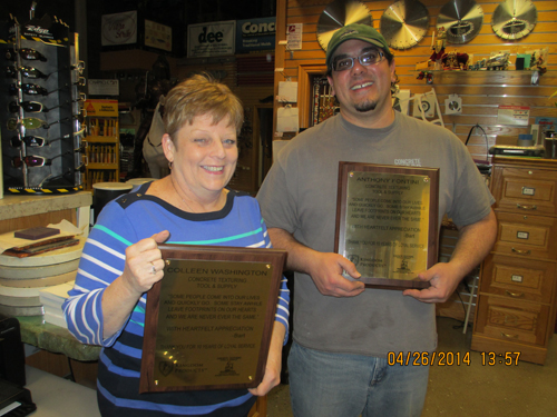 Concrete Texturing Tool & Supply recognized head of customer service Colleen Washington and warehouse manager Anthony Fontini for 10 years of employment by offering to buy Colleen, Anthony and their spouses an all-expense-paid vacation to Cabo San Lucas, Mexico.
