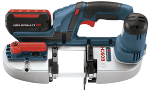  BSH180 band saw from Bosch is powered by an 18-volt fat or slim battery pack