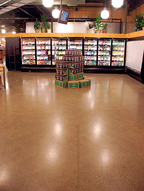 Polished concrete floor in a grocery store chain.