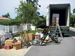 Pile of things to be loaded onto a long-haul truck.