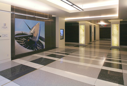 Besides the SwissPearl Reflex panels, the exterior surfaces of Parcel Bs office buildings feature metal panels from CMF Inc. that were inspired by the exterior texture of the Spruce Goose aircraft hangar. 