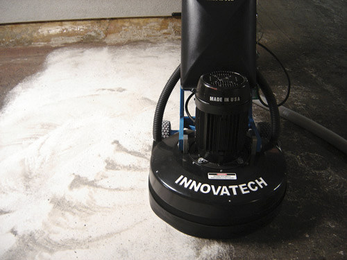 This Innovatech grinder was used to remove carpet mastic at the Mercedez-Benz Superdome, in New Orleans, La. Photos courtesy of Virgil Viscuso
