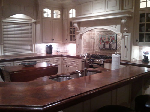 This countertop took third place in the contest and depicts reddish countertops throughout the whole kitchen.