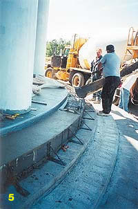 Concrete has arrived to pour in place these radial concrete steps.