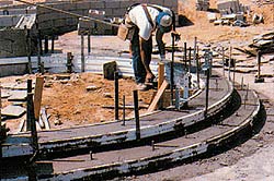 Forms are set for a radial concrete step formation.