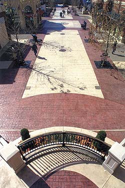 Large walking mall courtyard stamped concrete finished with color from Increte Systems 