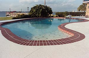Taking the right steps for a successful job proper surface preparation is critical to the success of the job.Resurfacing of a pool deck can give you the appearance of a red brick pool edge.