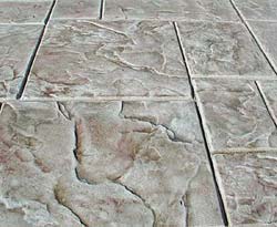 Renew Crete Stamp Overlay Mix stone like tile with multiple earth tone colors looks realistic.
