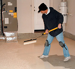 Versatile Liquid Granite Chip Flooring System - The system is usually installed in 60°F to 80°F weather, about twice as warm as what Versatile sales manager Simon Gonzales and technical director Mark Glendrange were contending with in Oregon. The minimum recommended temperature for application of these products is typically 50°F, not to mention that the humidity was also exceptionally high