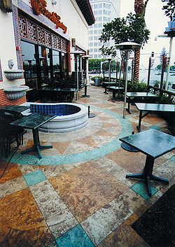 stained and stamped concrete floors - Some tools you probably want to bring along with you, such as trowels that are broken in just the way you want them. Check with the airline to get any restrictions they may have. You could box the tools and check the boxes in with your baggage. Airlines usually allow two checked bags per person, so each man could bring a box of tools, but be aware of weight restrictions