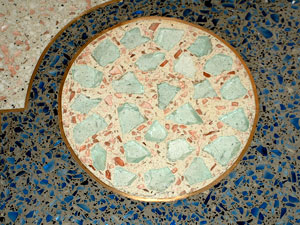 terrazzo floor detail - When maximum sparkle is desired, Heritage Glass has a silver-coated glass aggregate that reflects light like a jewel, Thornley says. But if its not so much sparkle as shine that you want, both Heritage and American Specialty Glass, another Utah-based specialty glass maker, have crushed mirror aggregate.