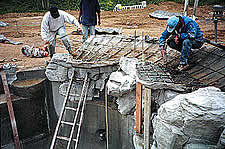 faux rock concrete pool - Three decades ago, faux rock mainly went into pools, spas and the like, he says. Today, its being put to a growing number of creative uses, from covering a pipe in a backyard to casting outdoor patio furniture, and from jazzing up a security installation at a military base to giving an outdoor kitchen the look of limestone. 