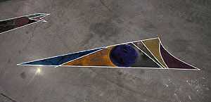 Graphically Polished Concrete floor in a Native American theme made possible by using Graphic tape with acid stain/dye, prior to neutralization.