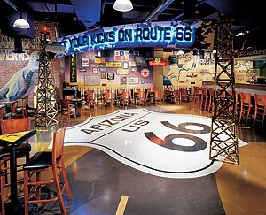 Bomanite concrete floor in restaurant - Bomanite Corporation has been a leader in the decorative concrete industry for more than half a century. The Bomanite process for stamping cast-in-place concrete was developed in the mid-1950s by Brad Bowman.