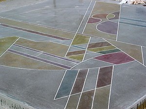 Test slab of concrete has been polished and dyed to create this geometric futuristic design.
