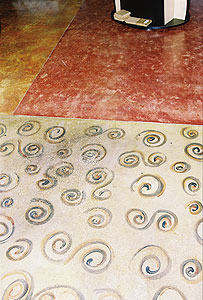 Soy-based Concrete Stains can be used to make artistic swirls on a concrete floor.