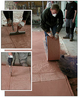 Stamping concrete expert Dave Blasdel show how to stamped color hardened concrete