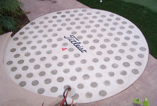 This particular decorative concrete project was for the side yard of a repeat customer, an avid golfer. 