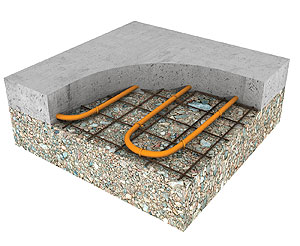 Radiant Heating - Cutaway illustration of snow-melt application.