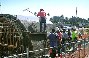 In progress shot of the construction of a concrete skate park in Santa Cruz, California