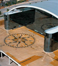 Stained concrete compass outside the Arena Monterrey