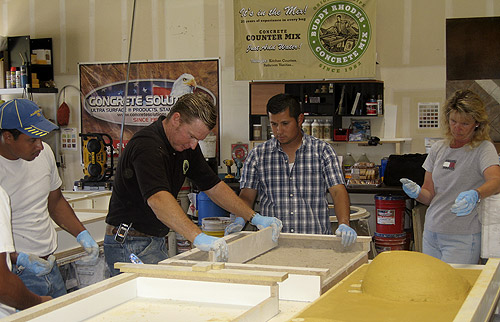 Buddy Rhodes Concrete Training class creating custom precast concrete countertops.