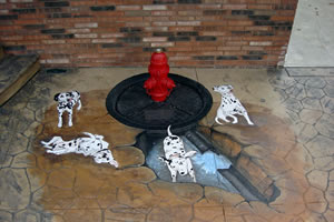 These homeowners also wanted something special out front: another water feature, to commemorate their beloved Dalmatians.