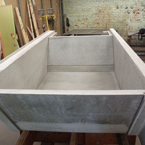 This tub, created by Stone Soup Concrete, was assembled in their shop in western Massachusetts.