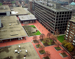 Overlooking the Allegheny Center Mall in Pittsburgh, Pa. A polymer-modified topping was used in the 111,000-square-foot plaza. Photo courtesy of Quality Systems Inc.