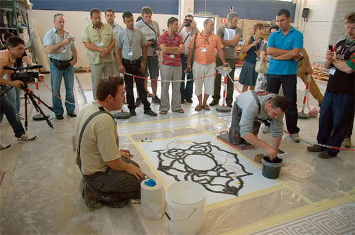 A microtopping over Modello stencils during an Ideal Work international conference in Italy in 2008.