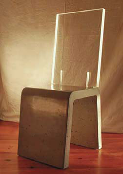 Furniture: Michael Littlefield, Melange Studio, Kennebunk, Maine  hair with formed concrete base and fitted piece of lucite on back