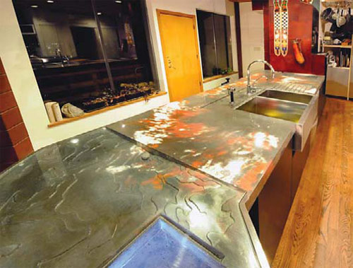 Decorative Finish: Sean Dunston, Concrete Jungle Design, Colorado Springs, Colo. Kitchen countertop with river of "creamsicle" colors