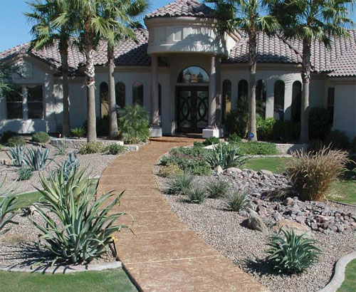 This walkway in the Phoenix, Ariz., area was created with Ultracrete2k, a stampable, trowelable overlay from GST International. The overlay can be used in both interior and exterior applications.
