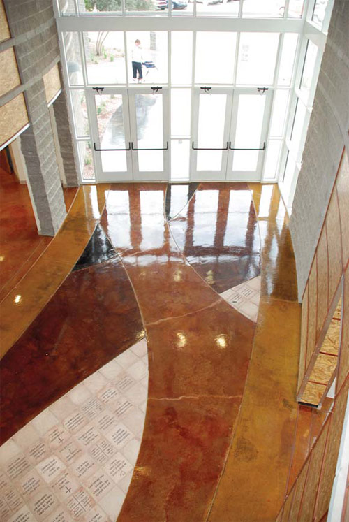 Water-based dye from Arizona Polymer were used on this concrete floor in a church.
