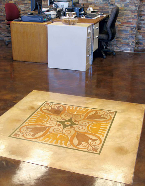 Concrete Stencil made by graphetto that when paired with Xcel's stains gives a stunning look to any floor.